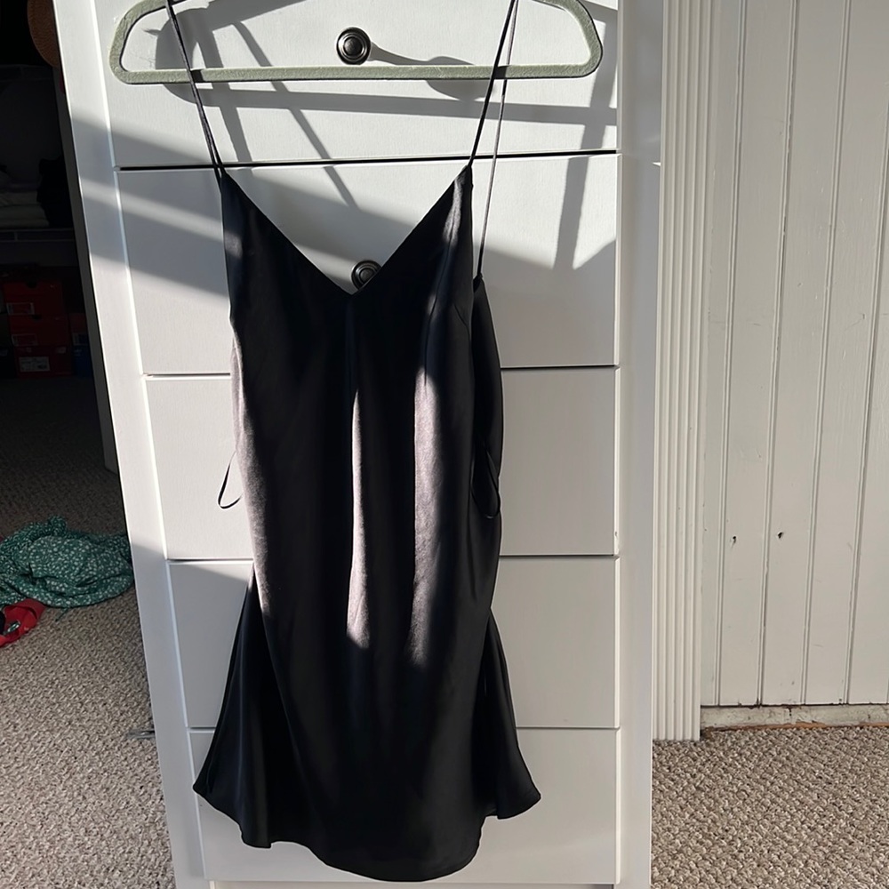 Black satin slip dress
